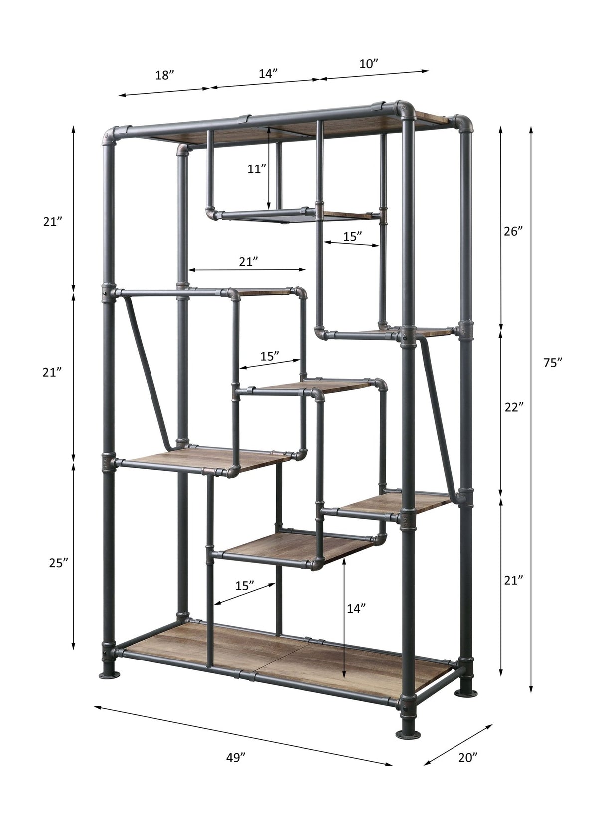 Brantley Bookshelf 35887 Antique Oak & Sandy Gray Finish | Acme - 35887 - Home Elegance USA - 4