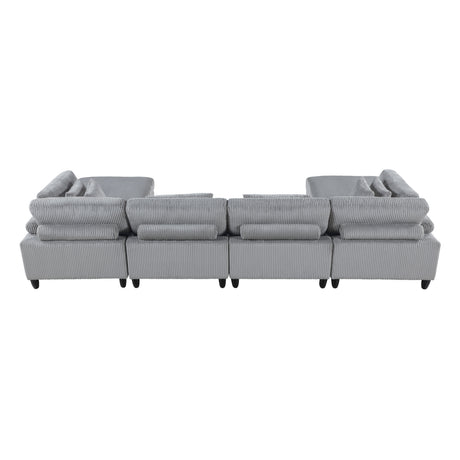 6pc Modular Sectional Set Gray Corduroy Upholstery 2x Armless Chairs 2x Corner Seats 2x Ottomans Pillows Living Room Furniture - sold by Home Elegance USA