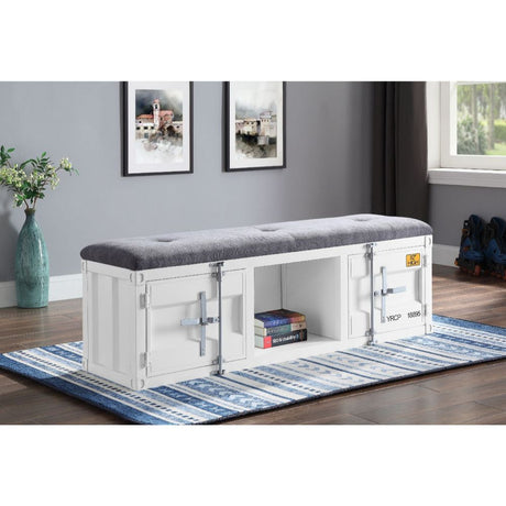 Cargo Bench W/Storage 35912 Gray Fabric & White Finish | Acme | Home Elegance USA