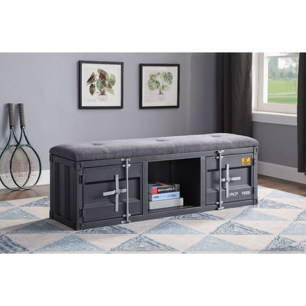 Cargo Bench W/Storage 35927 Gray Fabric & Gunmetal Finish | Acme | Home Elegance USA