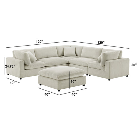 Chelsea Modular 6-Piece Sectional in Beige with Plush Polyester Upholstery - sold by Home Elegance USA