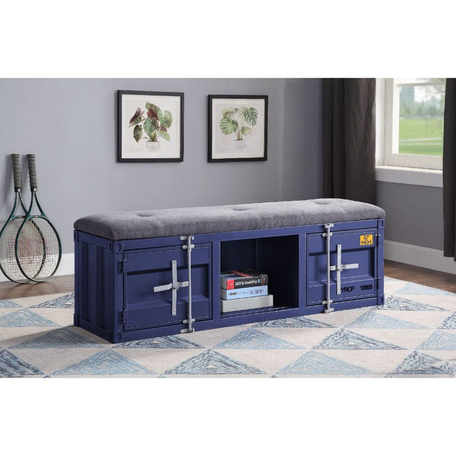 Cargo Bench W/Storage 35942 Gray Fabric & Blue Finish | Acme | Home Elegance USA