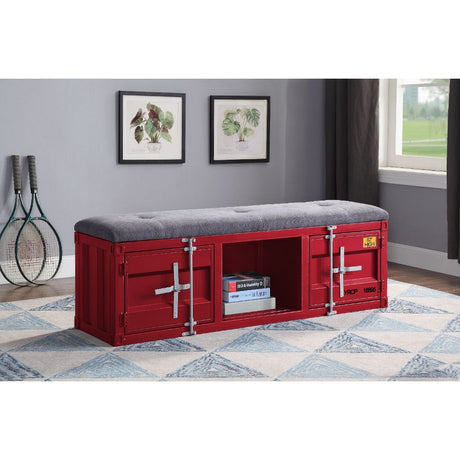 Cargo Bench W/Storage 35956 Gray Fabric & Red Finish | Acme | Home Elegance USA