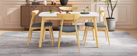 5-Piece Dining Set, 1 Table + 4 Chairs, Rubberwood Frame, Ergonomic Chairs & Faux Wood Table, Natural+Grey+White Oak - sold by Home Elegance USA