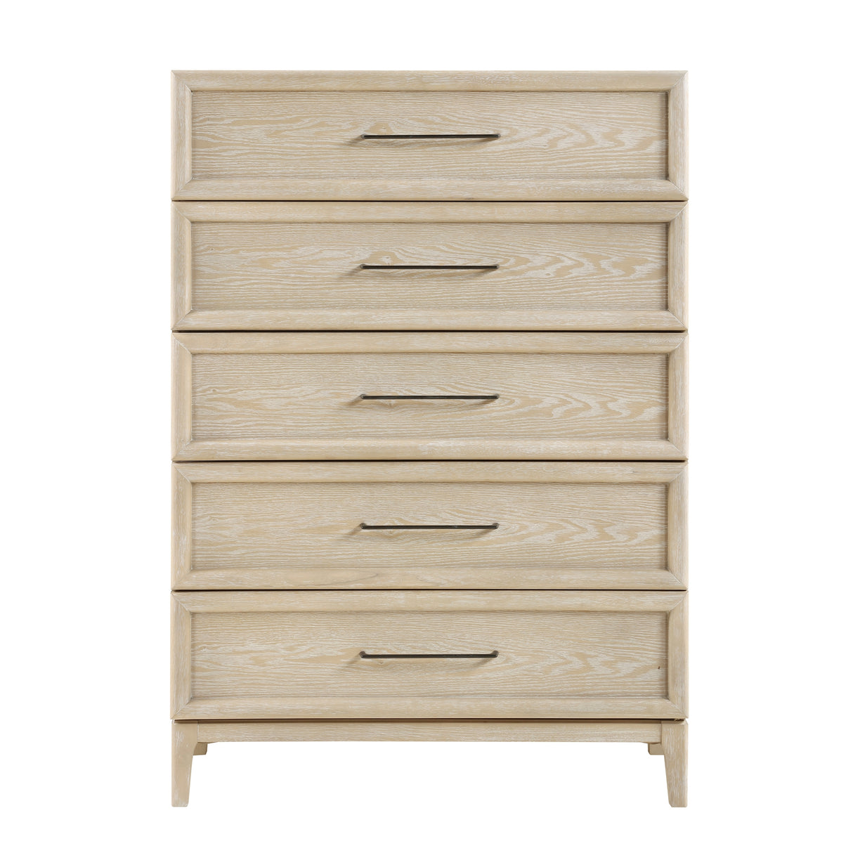 Contemporary Design Storage Chest of 5-Drawers Light Brown Finish Ball Bearing Glides Wooden Bedroom Furniture 1pc