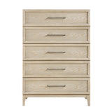 Contemporary Design Storage Chest of 5-Drawers Light Brown Finish Ball Bearing Glides Wooden Bedroom Furniture 1pc