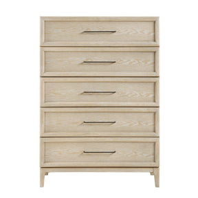 Contemporary Design Storage Chest of 5-Drawers Light Brown Finish Ball Bearing Glides Wooden Bedroom Furniture 1pc