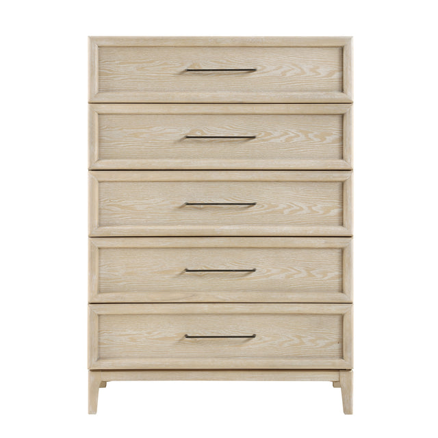 Contemporary Design Storage Chest of 5-Drawers Light Brown Finish Ball Bearing Glides Wooden Bedroom Furniture 1pc