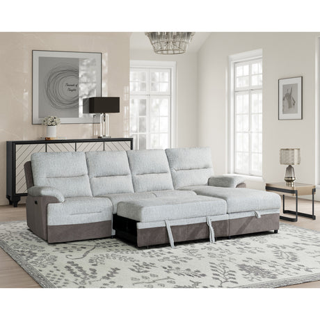 Contemporary KIA Beige/Brown Sectional Sofa with USB and Power Recline in 100% Polyester Fabric - sold by Home Elegance USA
