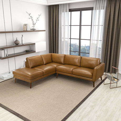 Mid-In Mod Benson Tan Leather Sectional Sofa with Left Facing Chaise - sold by Home Elegance USA