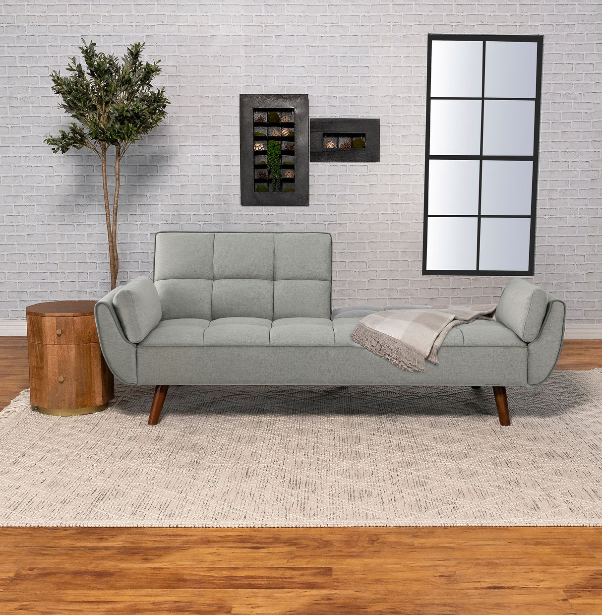 Sofa Bed - Caufield Upholstered Buscuit Tufted Covertible Sofa Bed Grey