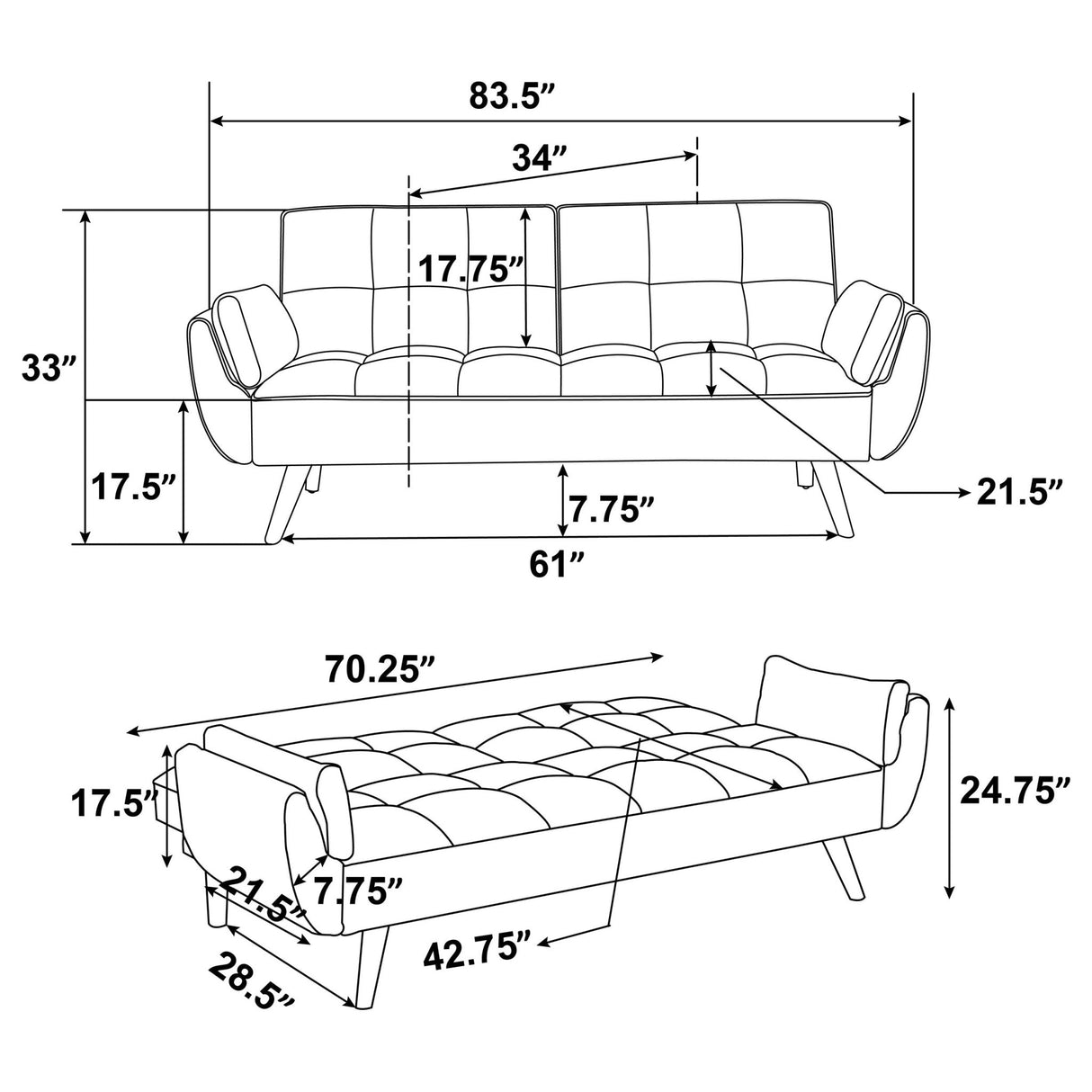 Caufield Upholstered Buscuit Tufted Covertible Sofa Bed Grey | Coaster - 360096 - Home Elegance USA - 16