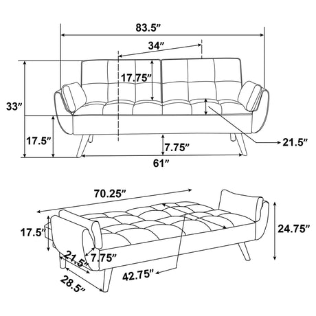 Caufield Upholstered Buscuit Tufted Covertible Sofa Bed Grey | Coaster - 360096 - Home Elegance USA - 16