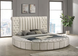 Sonya Upholstered Eastern King Round Storage Bed Ivory - Home Elegance USA