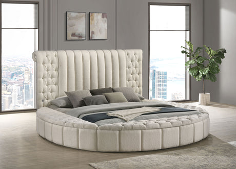Sonya Upholstered Eastern King Round Storage Bed Ivory - Home Elegance USA