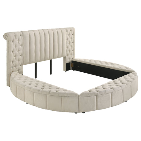 Sonya Upholstered Eastern King Round Storage Bed Ivory - Home Elegance USA