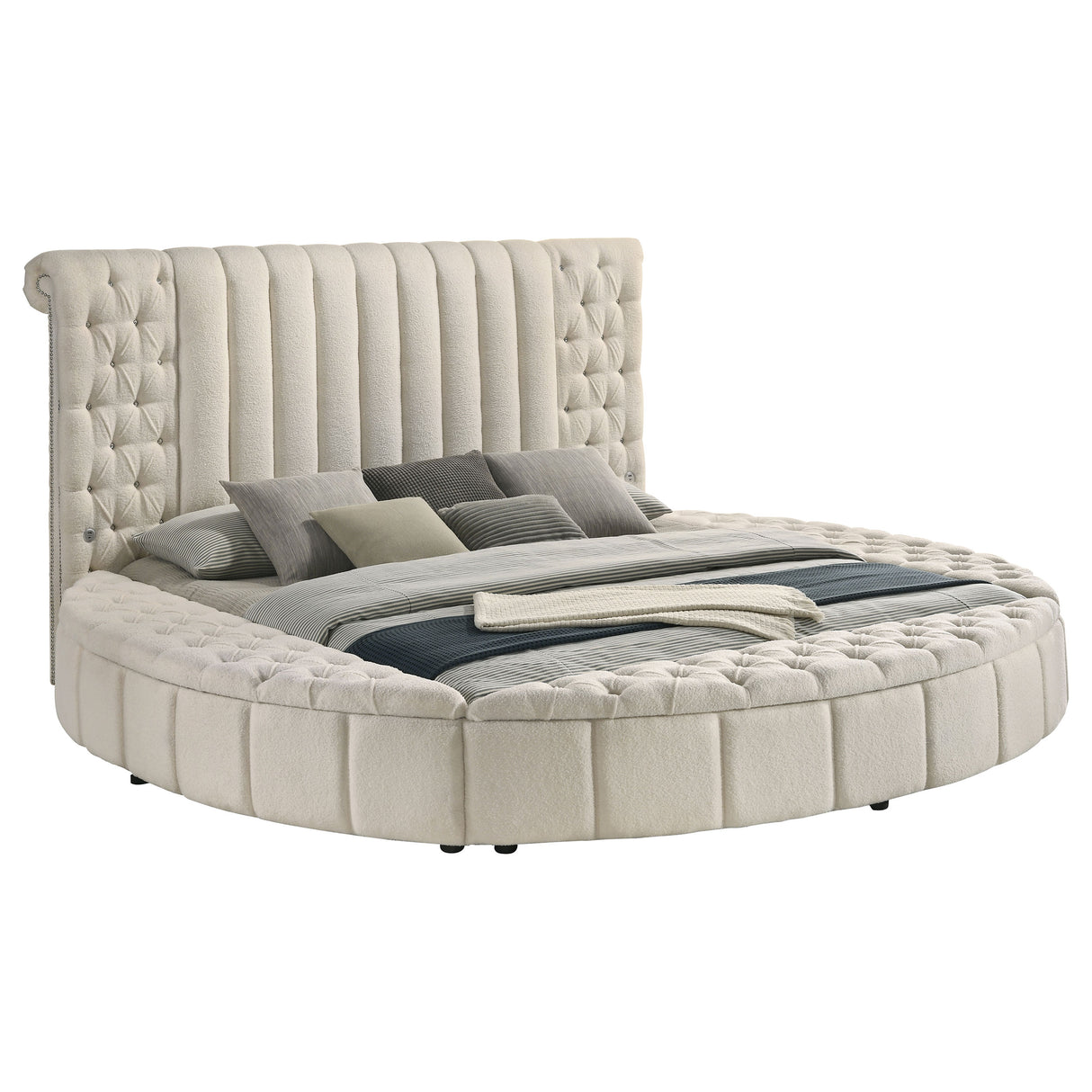 Sonya Upholstered Eastern King Round Storage Bed Ivory - Home Elegance USA
