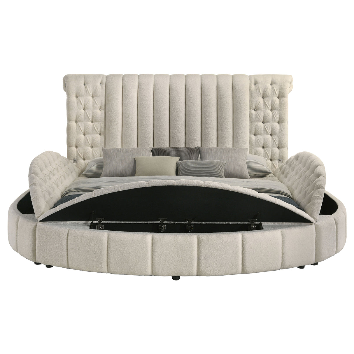 Sonya Upholstered Eastern King Round Storage Bed Ivory - Home Elegance USA
