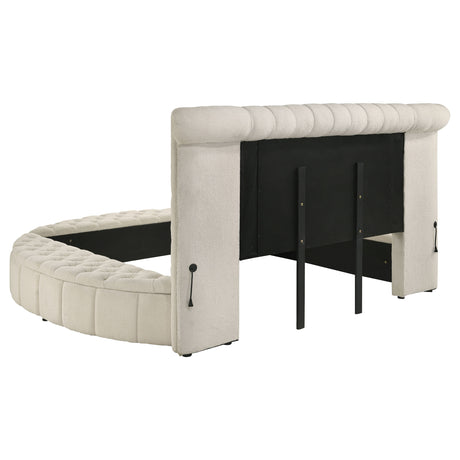 Sonya Upholstered Eastern King Round Storage Bed Ivory - Home Elegance USA