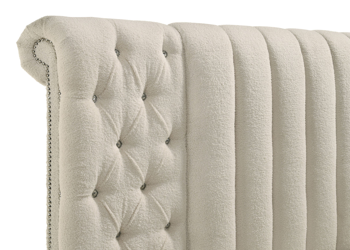 Sonya Upholstered Eastern King Round Storage Bed Ivory - Home Elegance USA
