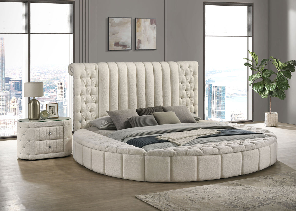 Sonya Upholstered Eastern King Round Storage Bed Ivory - Home Elegance USA