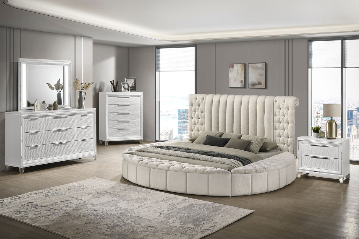 Sonya Upholstered Eastern King Round Storage Bed Ivory - Home Elegance USA