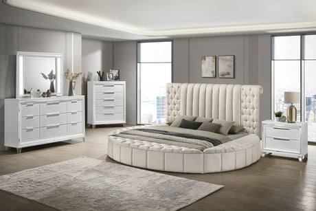 Sonya Upholstered Eastern King Round Storage Bed Ivory - Home Elegance USA