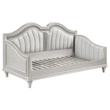 Twin Daybed - Evangeline Upholstered Twin Daybed with Faux Diamond Trim Silver and Ivory