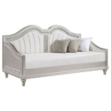 Twin Daybed - Evangeline Upholstered Twin Daybed with Faux Diamond Trim Silver and Ivory