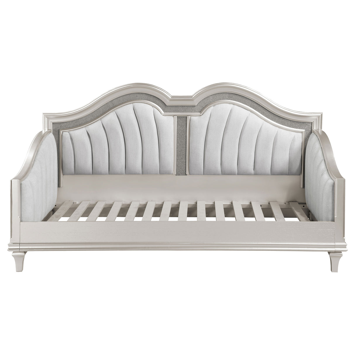 Twin Daybed - Evangeline Upholstered Twin Daybed with Faux Diamond Trim Silver and Ivory