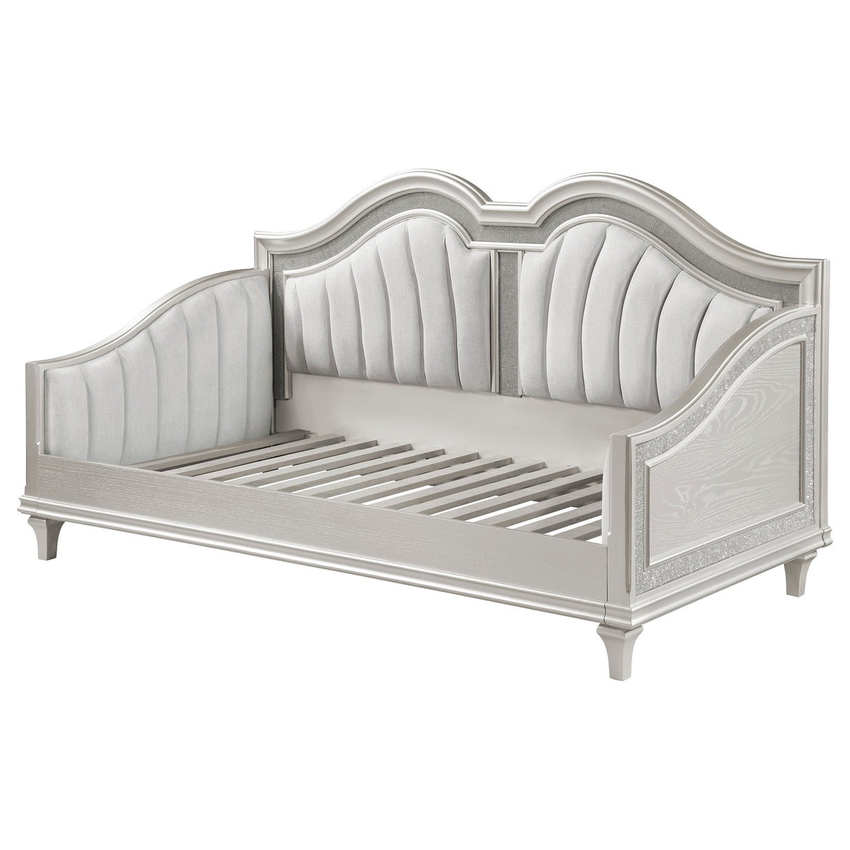 Twin Daybed - Evangeline Upholstered Twin Daybed with Faux Diamond Trim Silver and Ivory