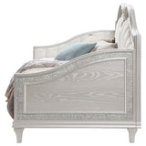 Twin Daybed - Evangeline Upholstered Twin Daybed with Faux Diamond Trim Silver and Ivory