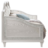 Twin Daybed - Evangeline Upholstered Twin Daybed with Faux Diamond Trim Silver and Ivory