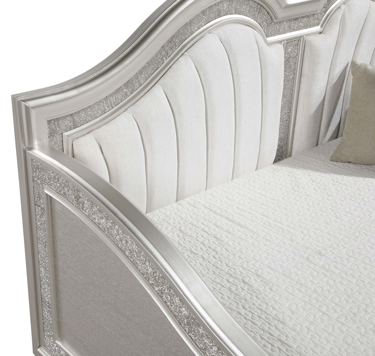 Twin Daybed - Evangeline Upholstered Twin Daybed with Faux Diamond Trim Silver and Ivory