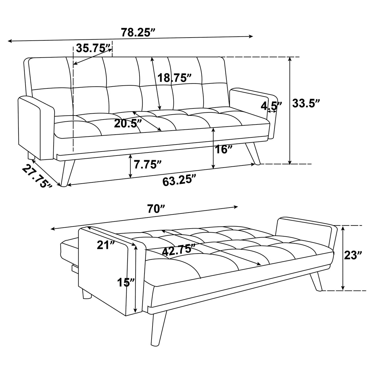 Sofa Bed - Kourtney Upholstered Track Arms Covertible Sofa Bed Terracotta