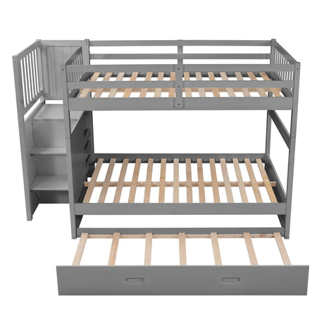 Full over Full Bunk Bed with Twin Size Trundle, Gray (old sku: LT000126AAE ) - sold by Home Elegance USA