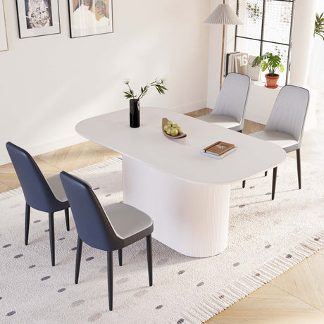 63 'medieval modern cream style MDF dining table and PU dining chair set 4. Assemble Desktop and black metal leg dining chair set, suitable for home&kitchen - sold by Home Elegance USA
