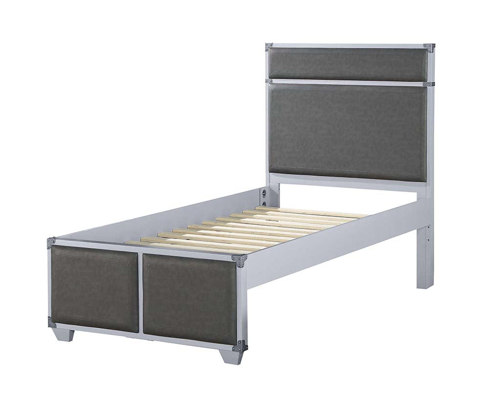 Acme - Orchest Twin Bed 36120T Gray Synthetic Leather & Gray Finish