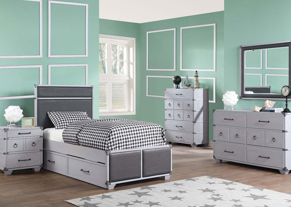 Acme - Orchest Twin Bed 36120T Gray Synthetic Leather & Gray Finish