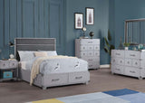 Acme - Orchest Twin Bed W/Storage 36130T Gray Synthetic Leather & Gray Finish