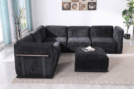 120' length , Fashionable modular sofa with iron and wood frame chenille sofa, black ,uitable for living room - sold by Home Elegance USA