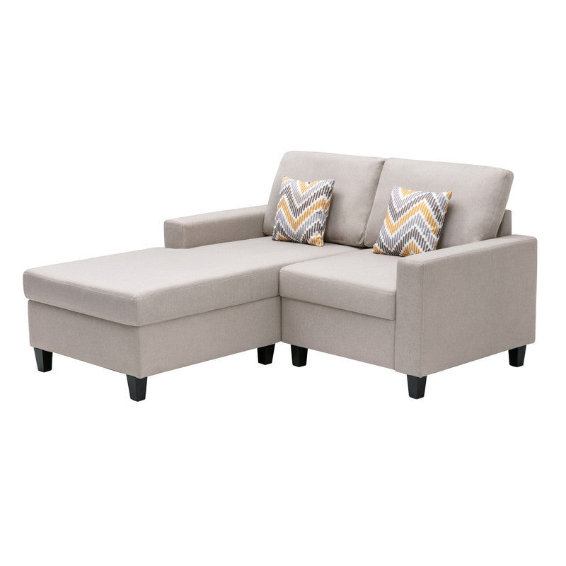 Nolan Beige Linen Fabric 2-Seater Reversible Sofa Chaise with Pillows and Interchangeable Legs - Home Elegance USA