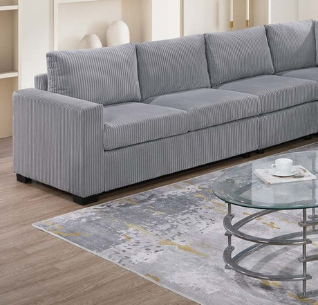 Modern Large Family Light Gray Corduroy 6pc Sectional Set Living Room One Arm Loveseat Wedge Console Armless Chair Couch Set - sold by Home Elegance USA