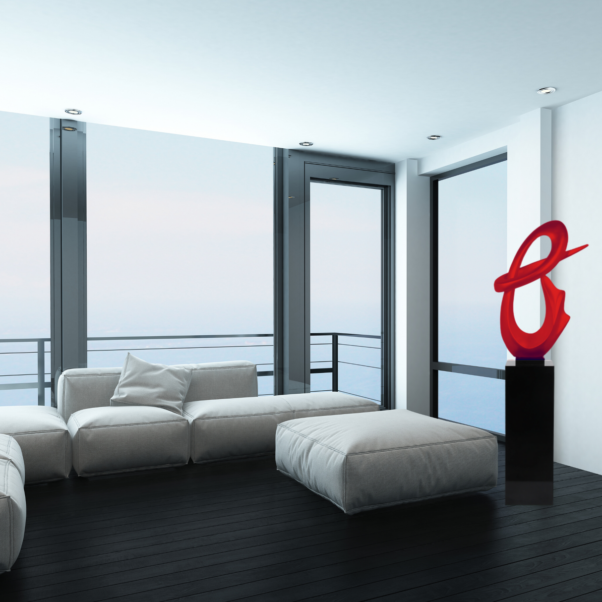 Fluid Abstract 59" Tall Floor Sculpture // Red with Black Stand  | Finesse