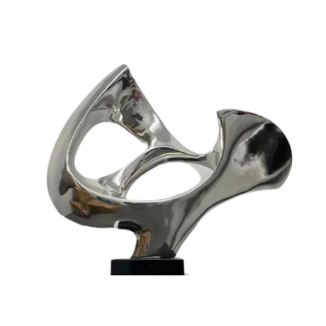 Abstract Mask 54" Tall Floor Sculpture // Chrome with Black Stand  | Finesse - sold by Home Elegance USA
