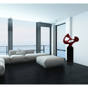 Abstract Mask 54" Tall Floor Sculpture // Metallic Red and Black Stand  | Finesse - sold by Home Elegance USA