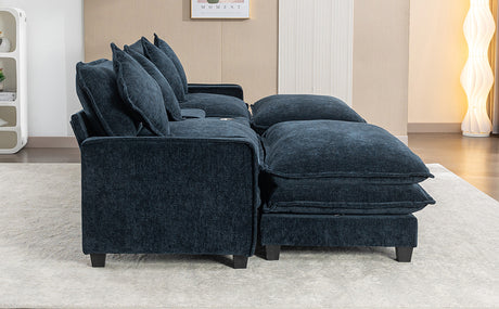 Contemporary Chenille Upholstered Sectional Sofa with Ottomans, USB Ports, Cup Holders & Storage, Blue - sold by Home Elegance USA