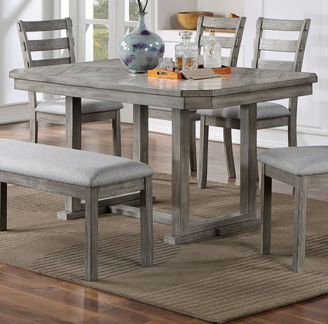 Dining Table 6x Side Chairs 7pcs Dining Set Grey Finish Dining Room Furniture Fabric Seat Rustic Style - sold by Home Elegance USA