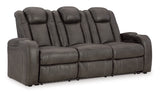 Power Reclining Sofa Shadow Brown Fyne-Dyme Adjustable Headrest Faux Leather - Ashley