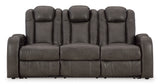 Power Reclining Sofa Shadow Brown Fyne-Dyme Adjustable Headrest Faux Leather - Ashley - Home Elegance USA